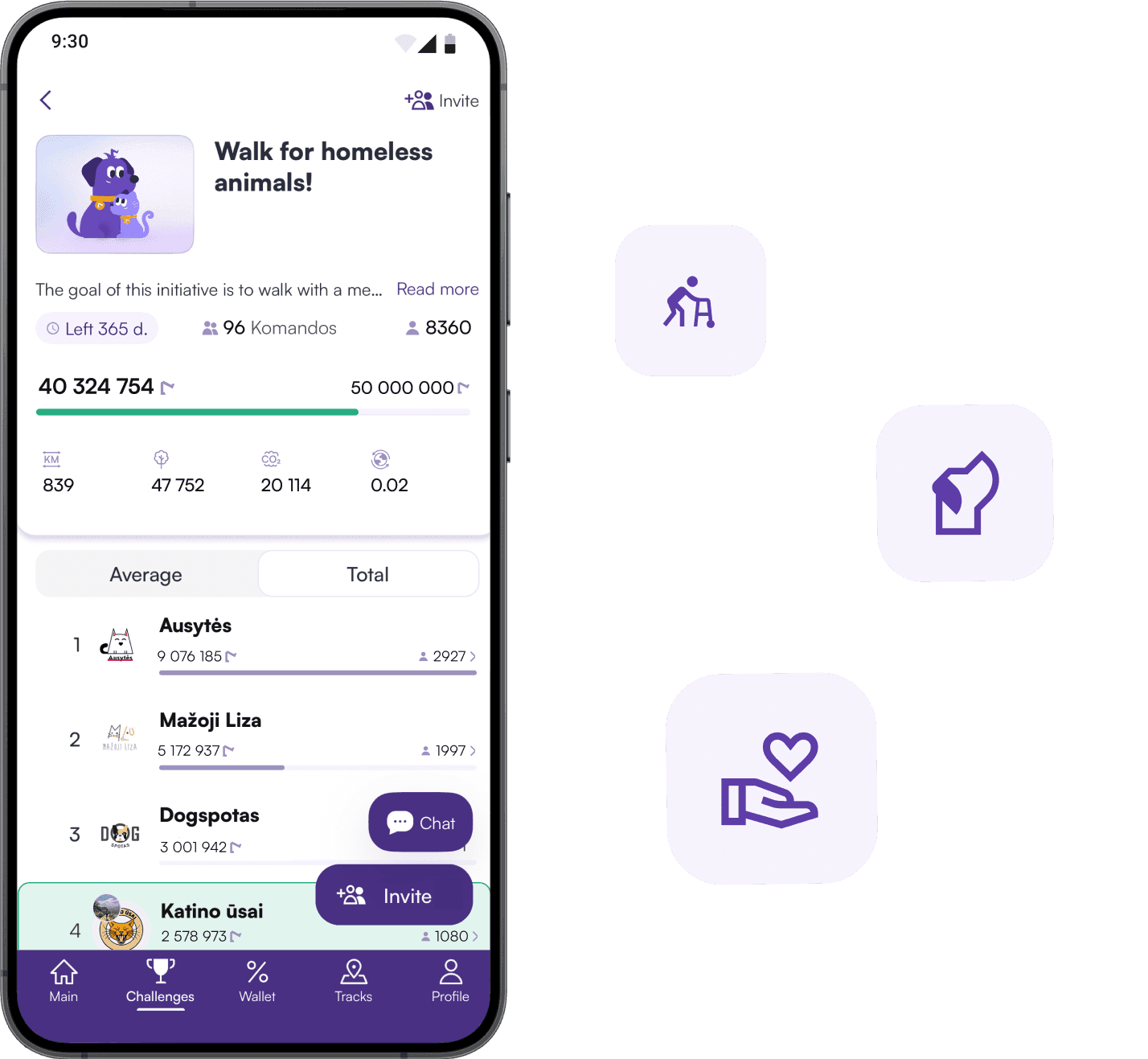 Walk for homeless animals mobile app screenshot